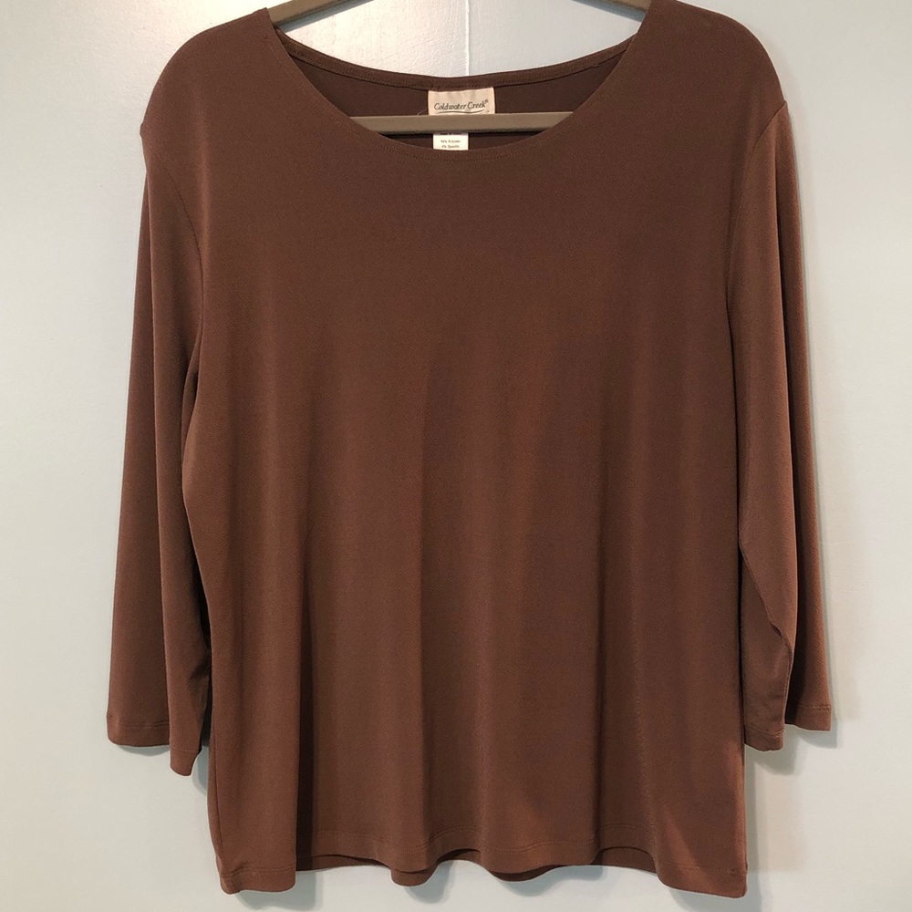 Coldwater creek XL quarter sleeve brown shirt NWOT